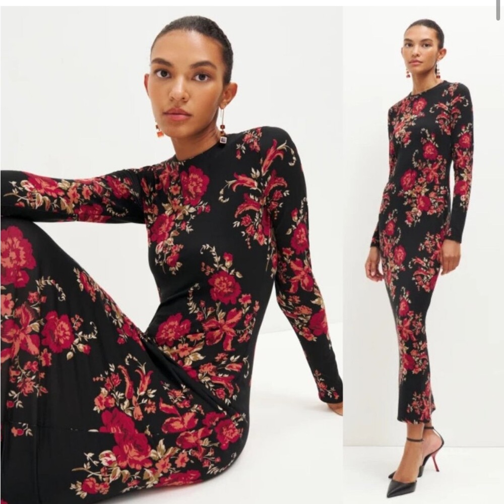 Reformation Tommie Admire Black Red Floral Dress